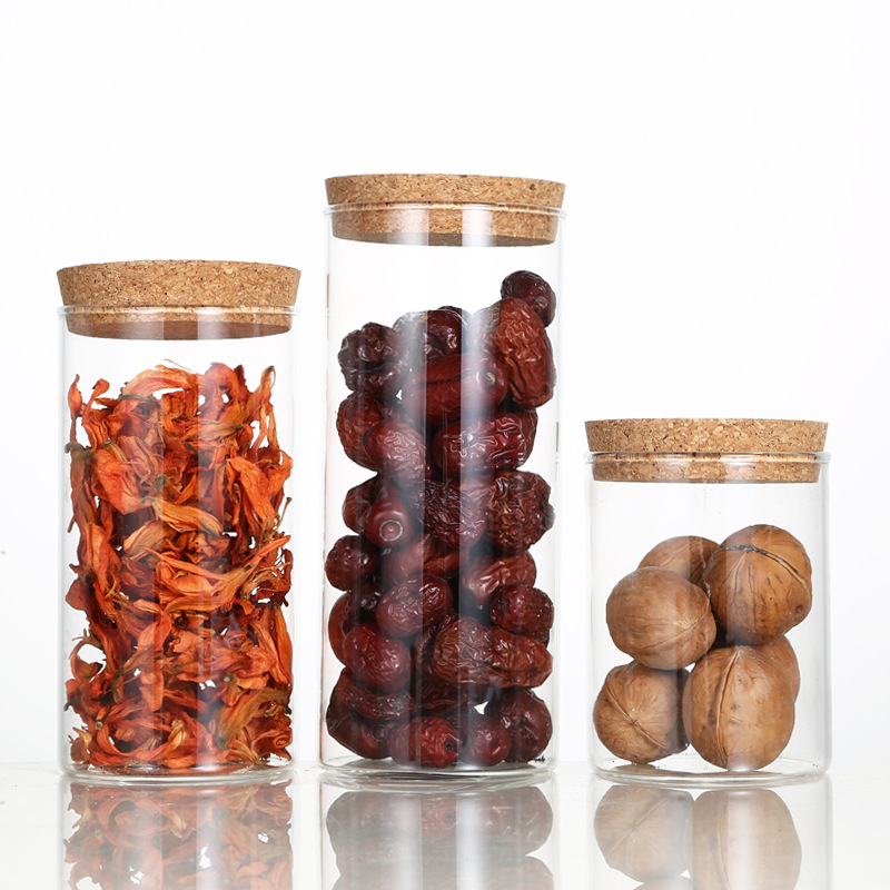 100ml-3000ml high borosilicate glass jar with Cork lid 