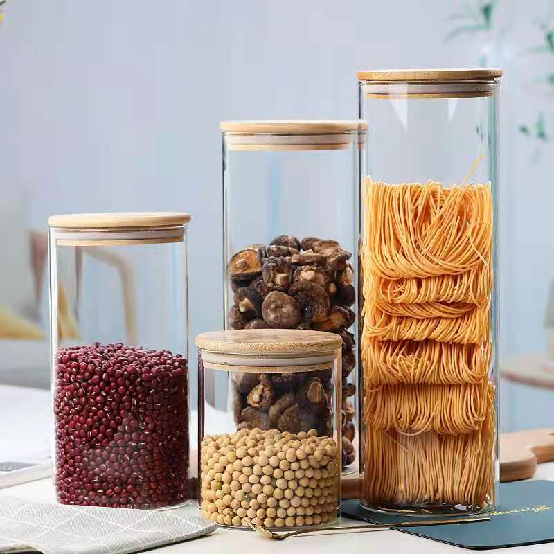 High borosilicate glass jar with bamboo lid 