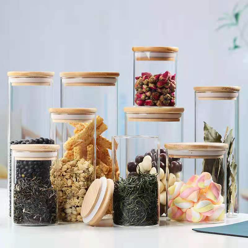 High borosilicate glass jar with bamboo lid 