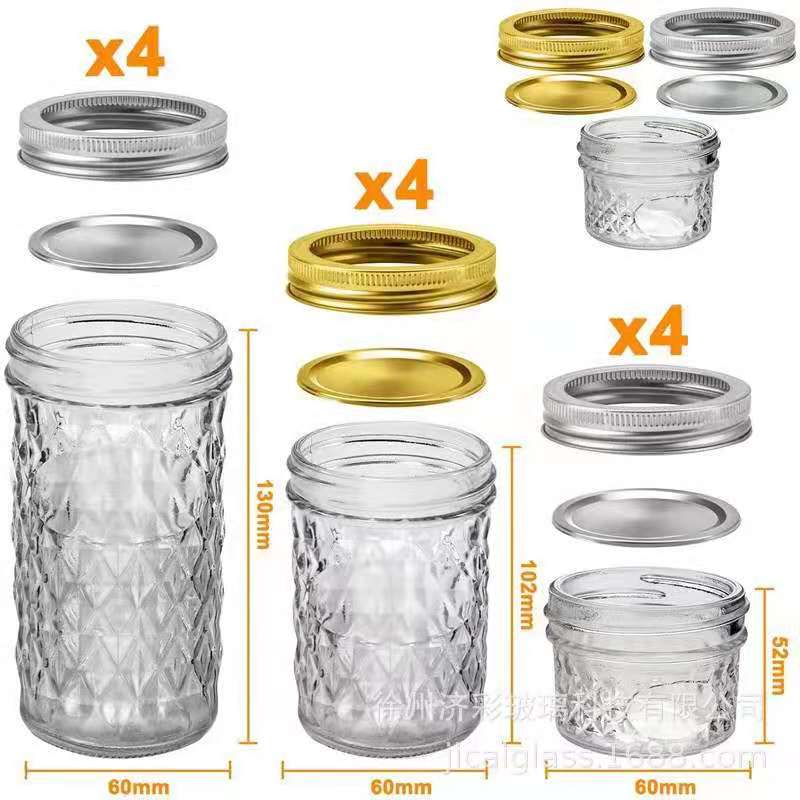 Diamond Glass mason Jar with tinplate lids 