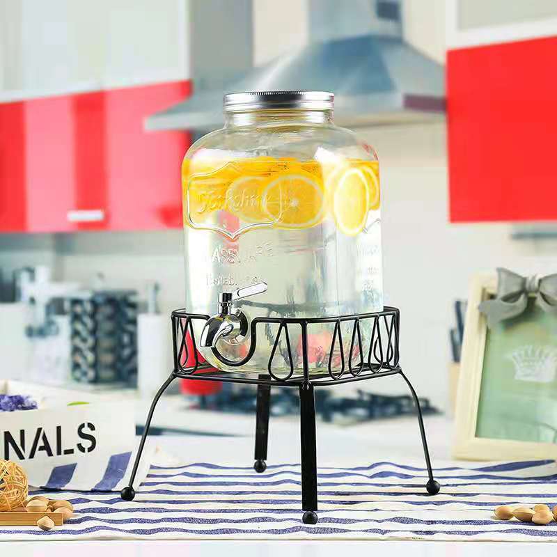 4L 5L 8L Glass drink dispenser with metal shelf 