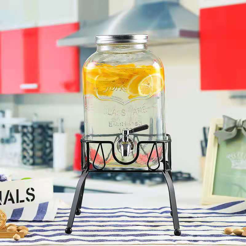 4L 5L 8L Glass drink dispenser with metal shelf 