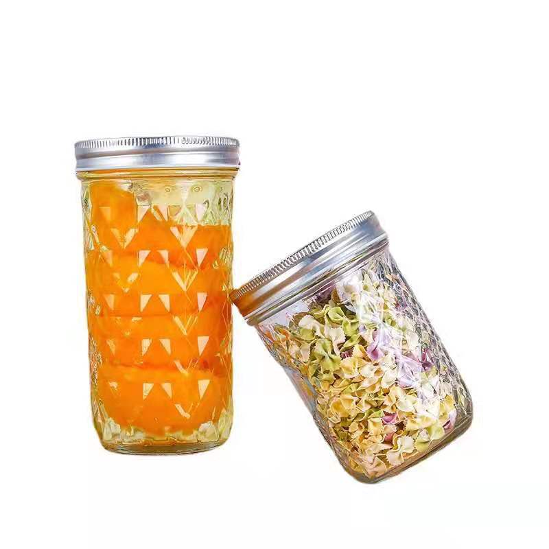 Diamond Glass mason Jar with tinplate lids 