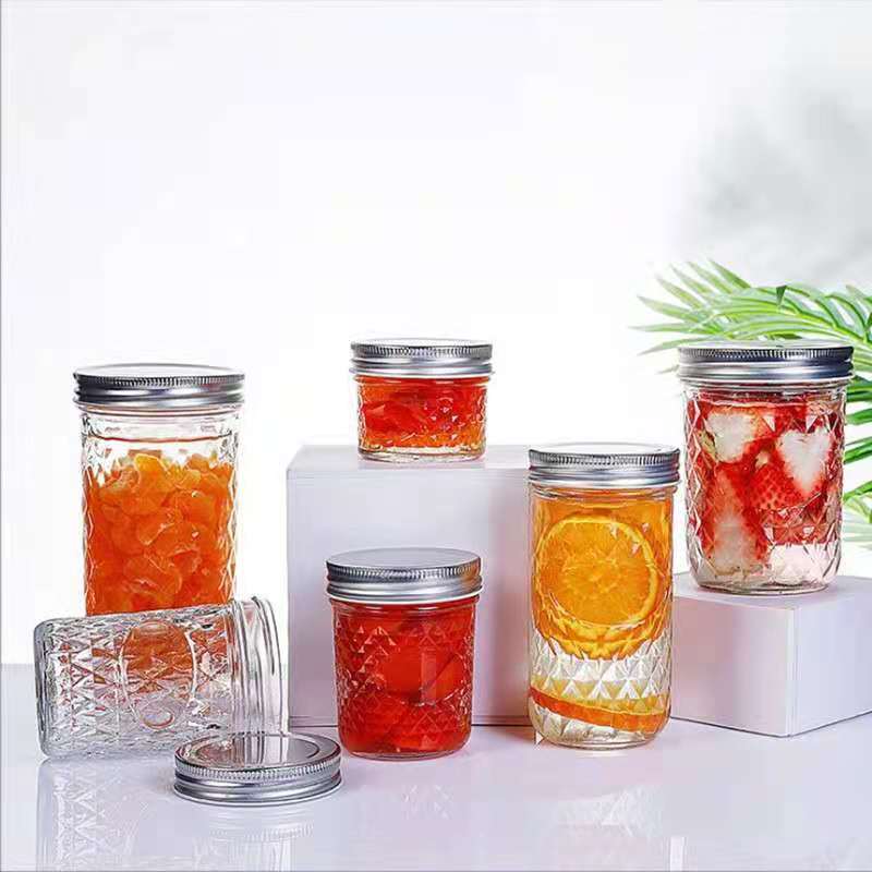 Diamond Glass mason Jar with tinplate lids 