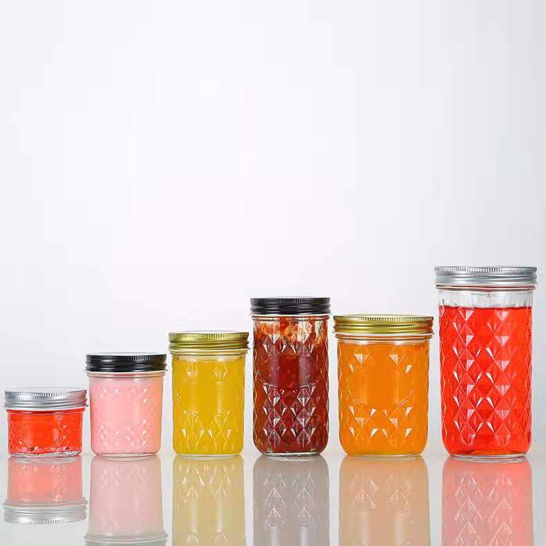 Diamond Glass mason Jar with tinplate lids 