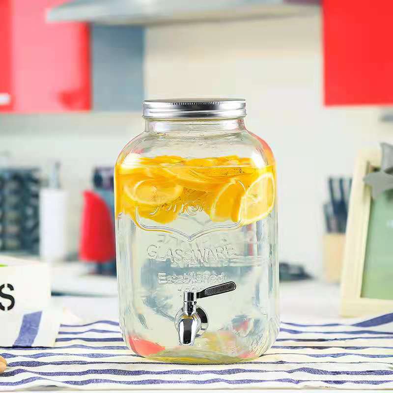 4L 5L 8L Glass drink dispenser with metal shelf 