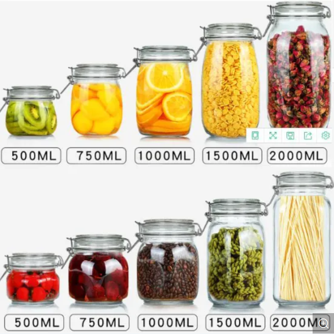 500ML 750ML 1000ML 1500ML 2000ML Glass storage honey jar with buckle 