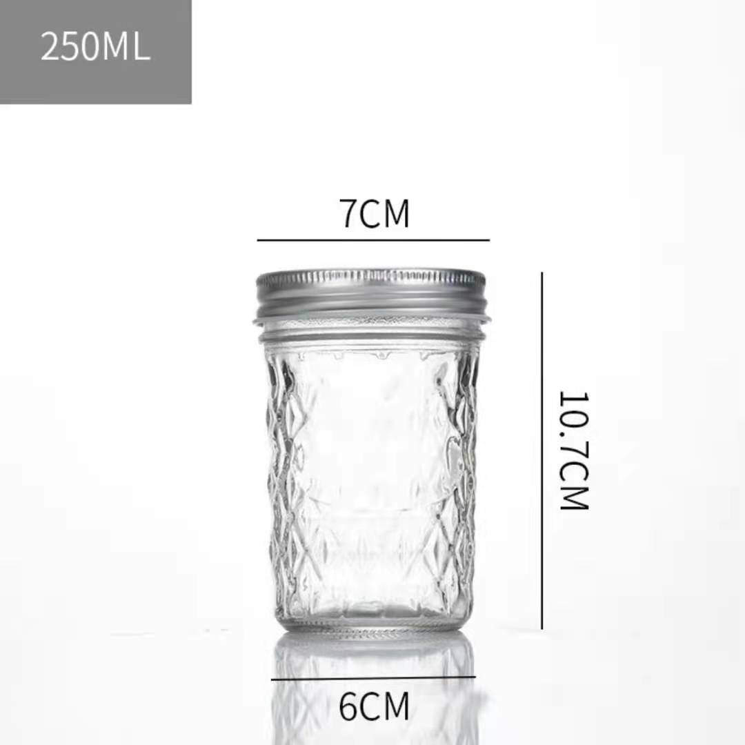 Diamond Glass mason Jar with tinplate lids 