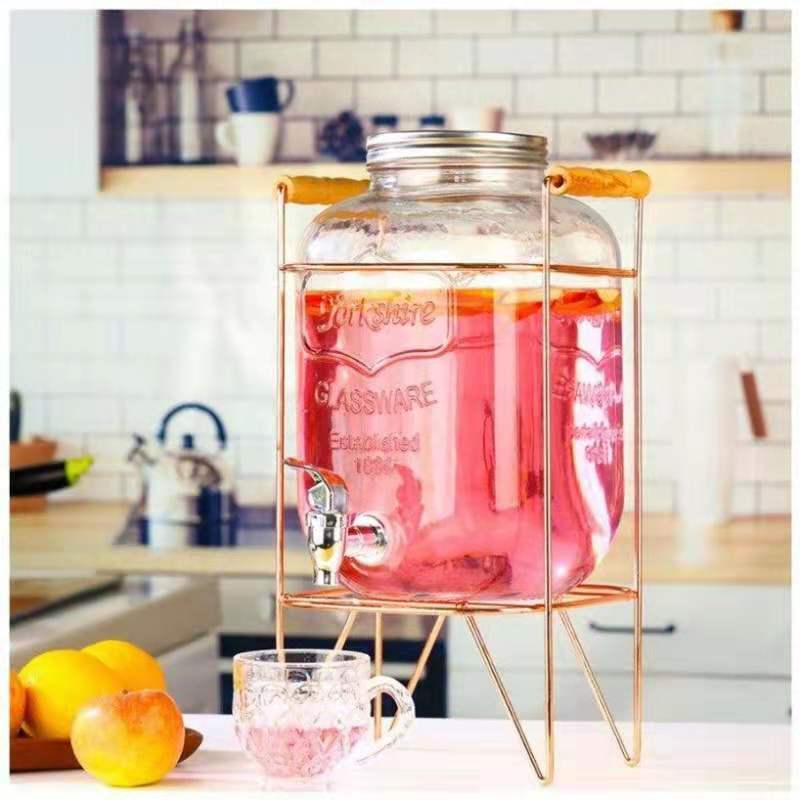 4L 5L 8L Glass drink dispenser with metal shelf 