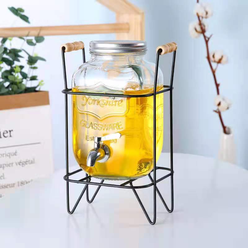 4L 5L 8L Glass drink dispenser with metal shelf 