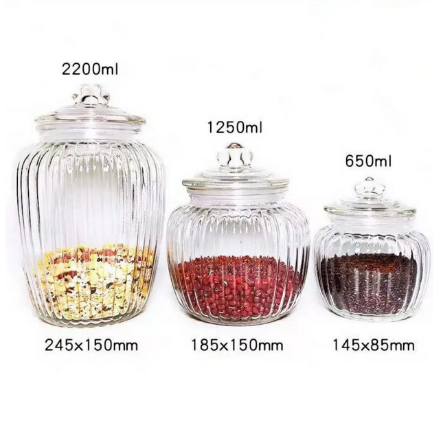 China Manufacturer Glass Storage Jar Glassware with Glass Lid for Food Storage Kitchen Use