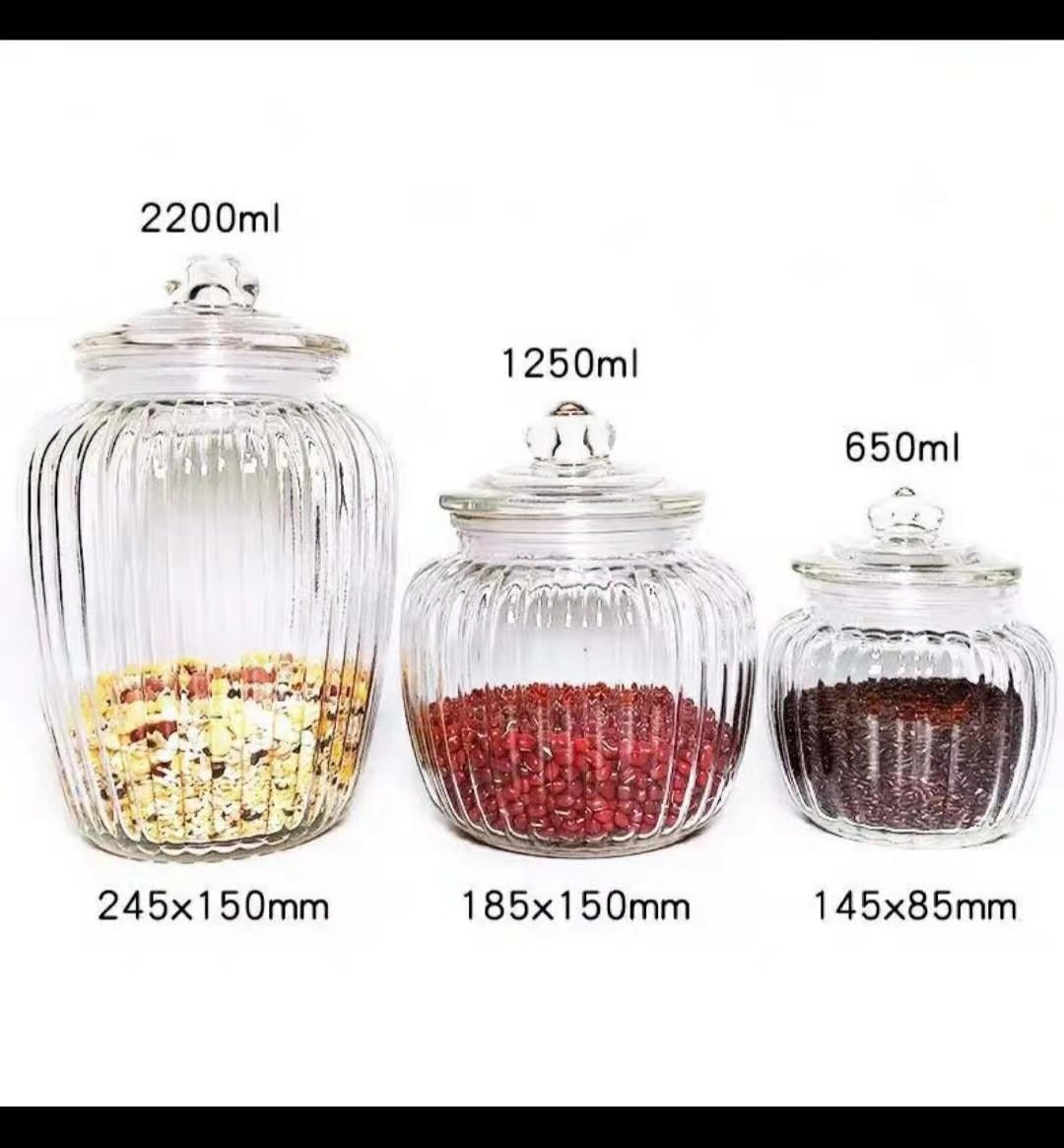 China Manufacturer Glass Storage Jar Glassware with Glass Lid for Food Storage Kitchen Use