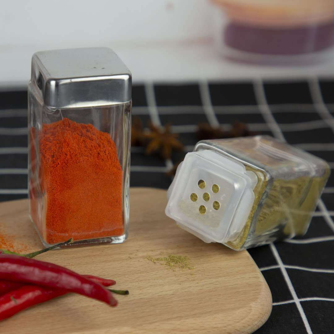 Square Shape Glass Spice Jar with Inner Rubber Seal