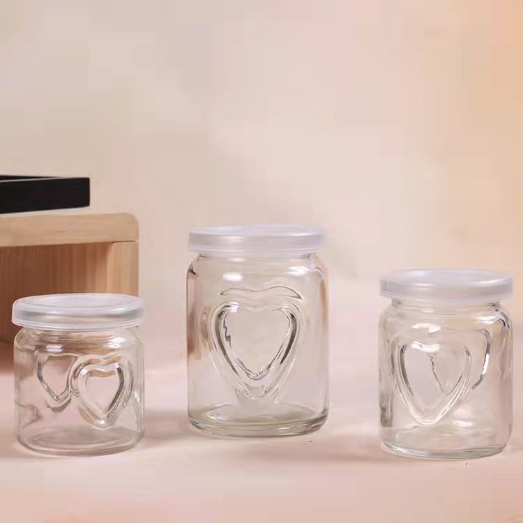 100ml 120ml 200ml Double Heart Pudding Glass Jar with Lid