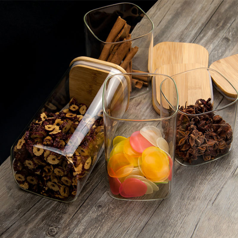 50ml 100ml 200ml 300ml 500ml 1L 1.5L Ecology Square Pantry Canister Jar with Bamboo Lid