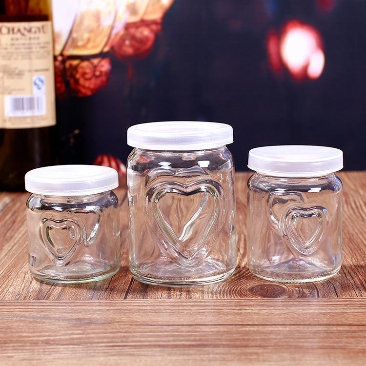 100ml 120ml 200ml Double Heart Pudding Glass Jar with Lid