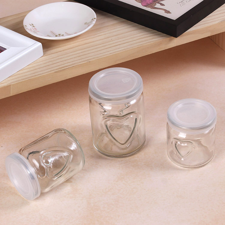 100ml 120ml 200ml Double Heart Pudding Glass Jar with Lid