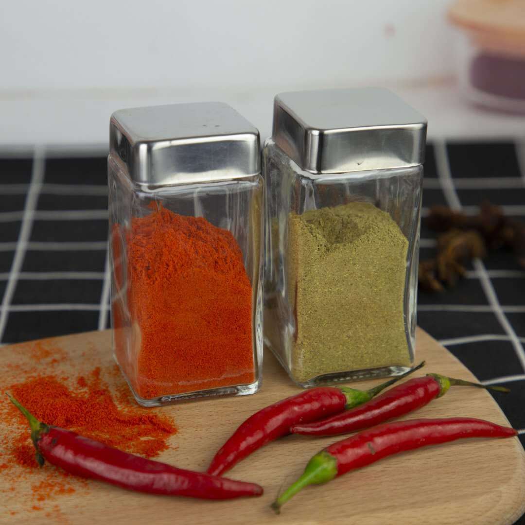 Square Shape Glass Spice Jar with Inner Rubber Seal