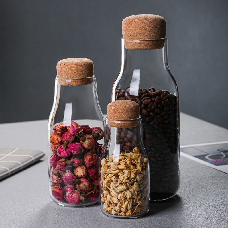 350ml 650ml 900ml High Borosilicate Glass Storage Jar with Cork