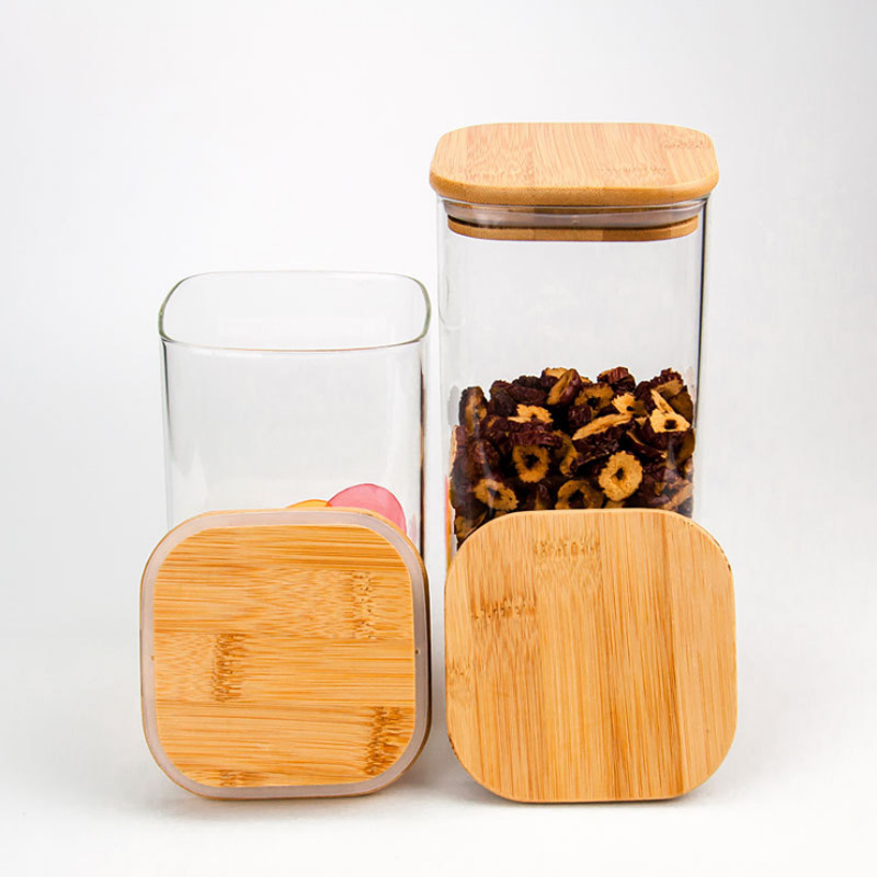 50ml 100ml 200ml 300ml 500ml 1L 1.5L Ecology Square Pantry Canister Jar with Bamboo Lid