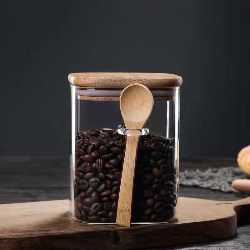 High Borosilicate Glass Jar with Wooden Lid and Spoon