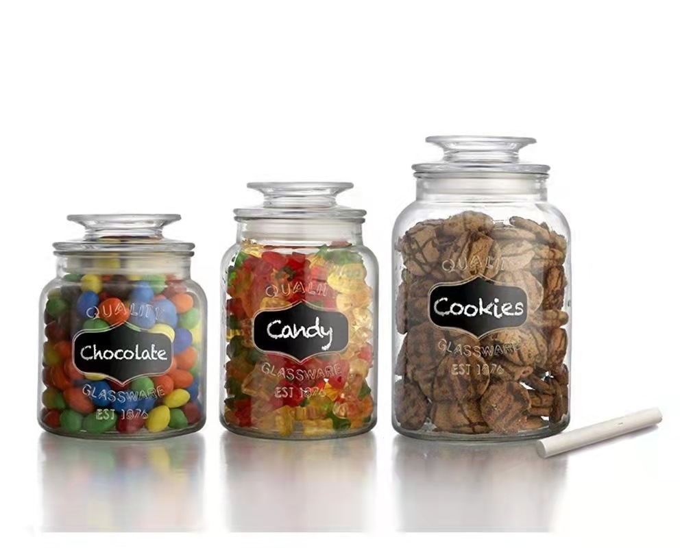 1000ml/1200ml/1500mlRound Clear Glass Glass Food Cookies Jar With Airtight Lids