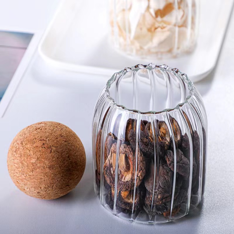 Ribbed High Borosilicate Glass Jar With Cork Lid