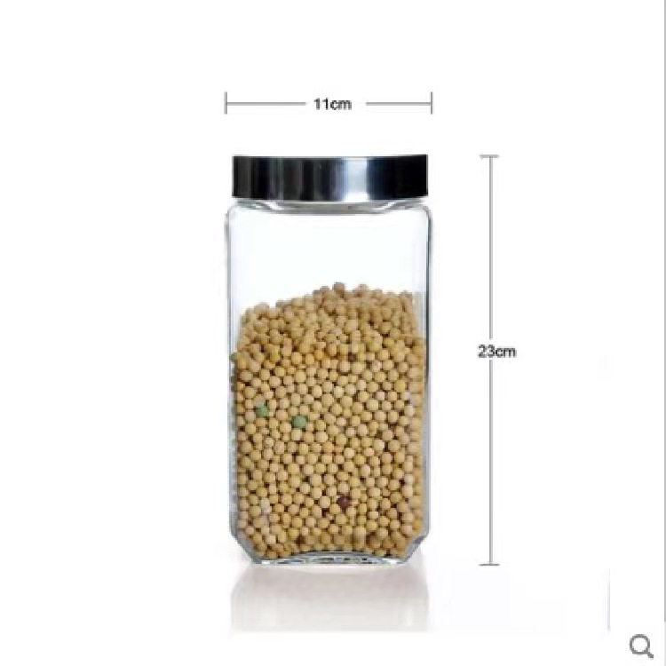 Food Grade 500ml-2000ml Square Glass Storage Jar with Metal Lid 