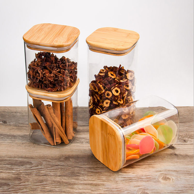 50ml 100ml 200ml 300ml 500ml 1L 1.5L Ecology Square Pantry Canister Jar with Bamboo Lid