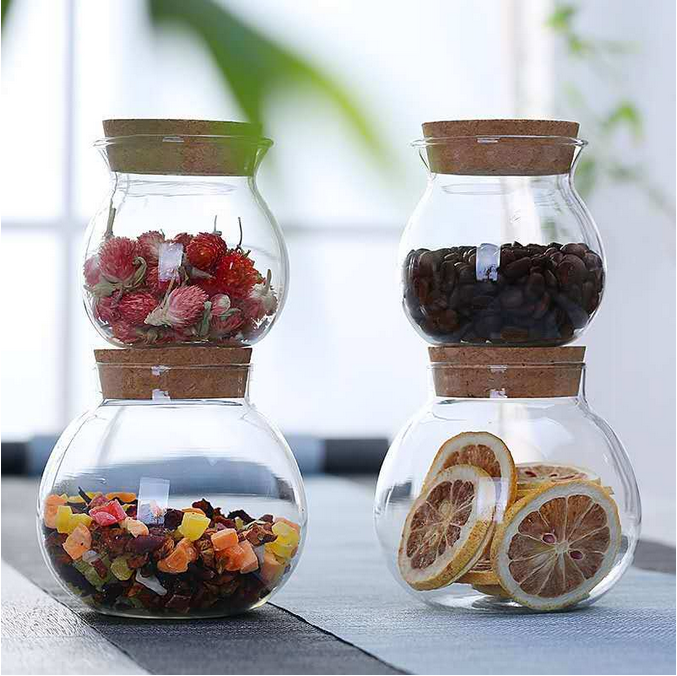 High Borosilicate Glass Storage Flower Tea Jar with Cork Lid