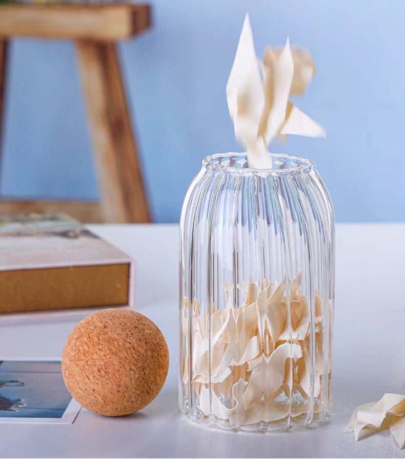 Ribbed High Borosilicate Glass Jar With Cork Lid