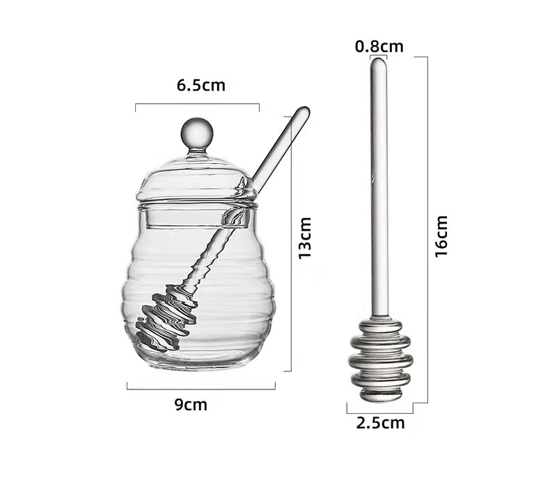 200ml Irregular Shape Honey Storage Glass Jar with Lid and Rod