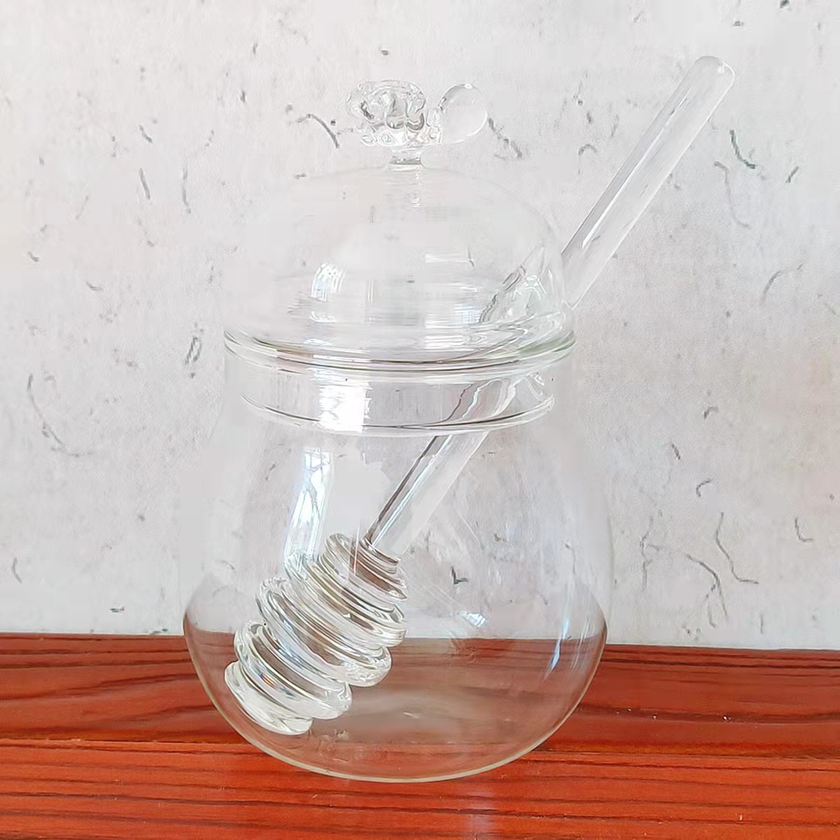 200ml Irregular Shape Honey Storage Glass Jar with Lid and Rod