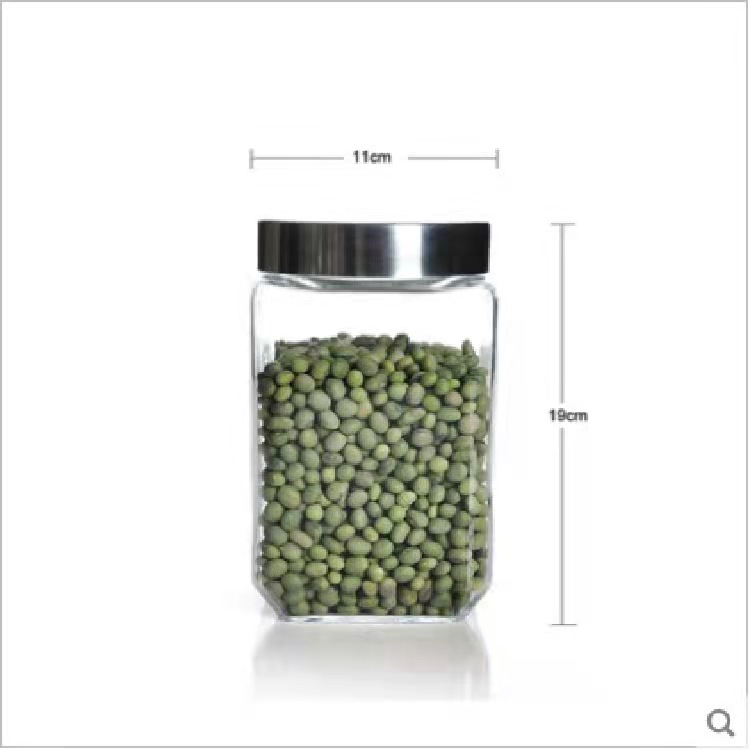 Food Grade 500ml-2000ml Square Glass Storage Jar with Metal Lid 