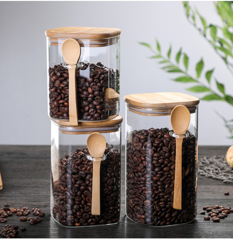 High Borosilicate Glass Jar with Wooden Lid and Spoon