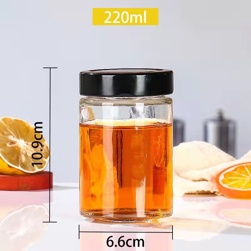 100-1000ml Round Shape Glass Honey Jar With Tinplate Black Lid