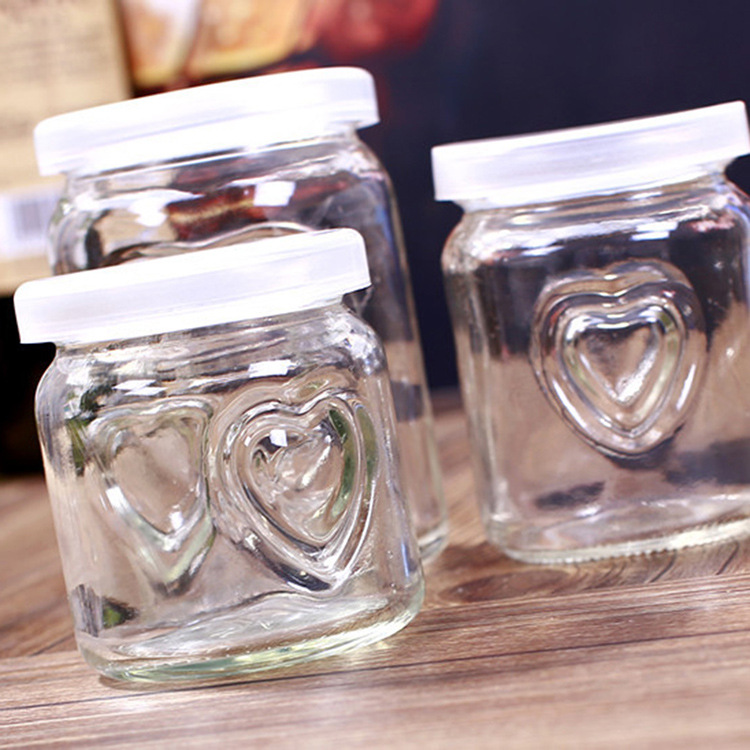 100ml 120ml 200ml Double Heart Pudding Glass Jar with Lid