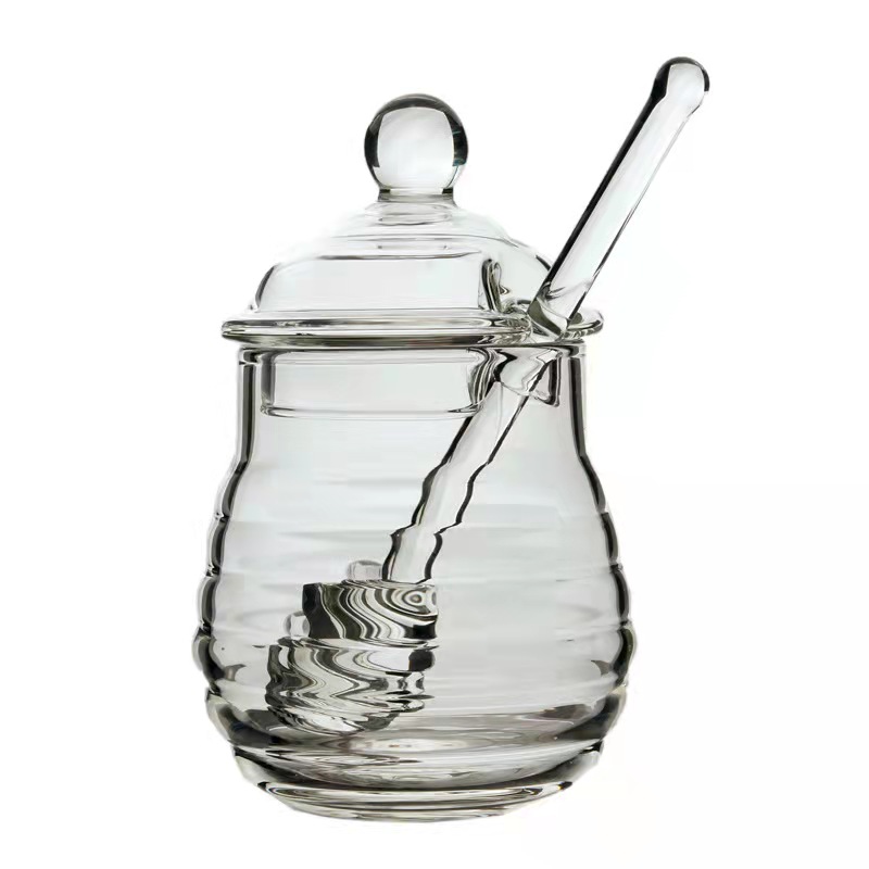 200ml Irregular Shape Honey Storage Glass Jar with Lid and Rod