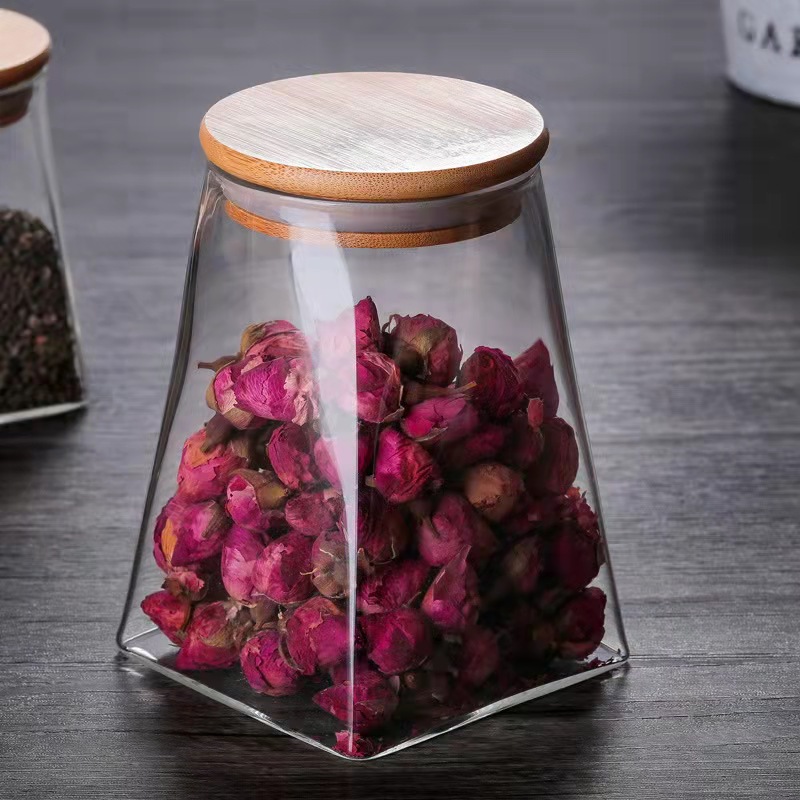 350ml 500ml 750ml 950ml High Borosilicate Glass Jar with Wooden Lid