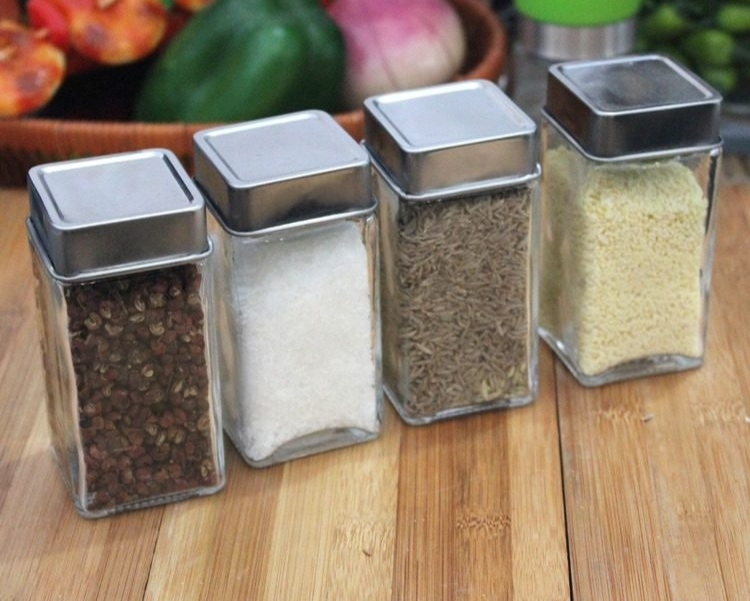 Square Shape Glass Spice Jar with Inner Rubber Seal