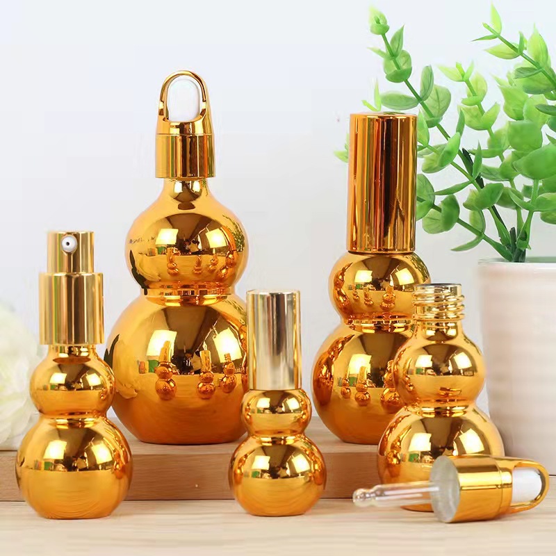 10ml 20ml 30ml 50ml 100ml Electroplate Gourd Shape Essential Oil Glass Bottle with Lid