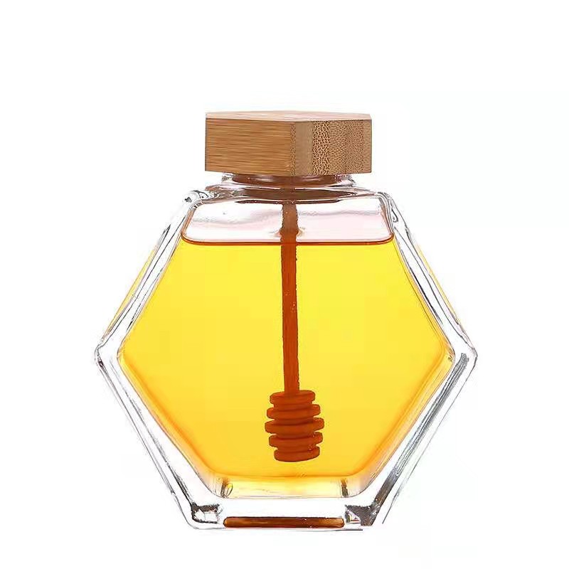 200ml 380ml Honey Glass Jar with Bamboo Lid and Rod