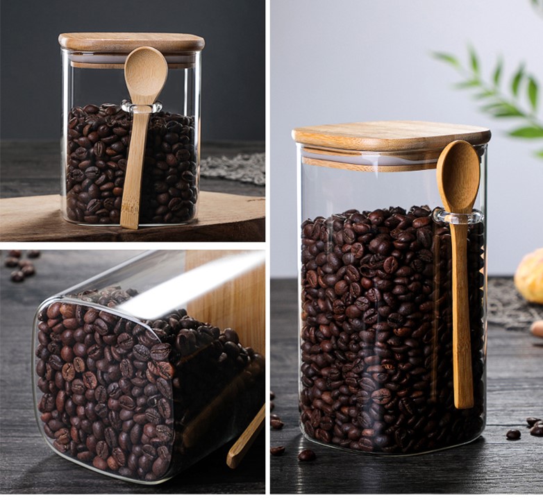 High Borosilicate Glass Jar with Wooden Lid and Spoon