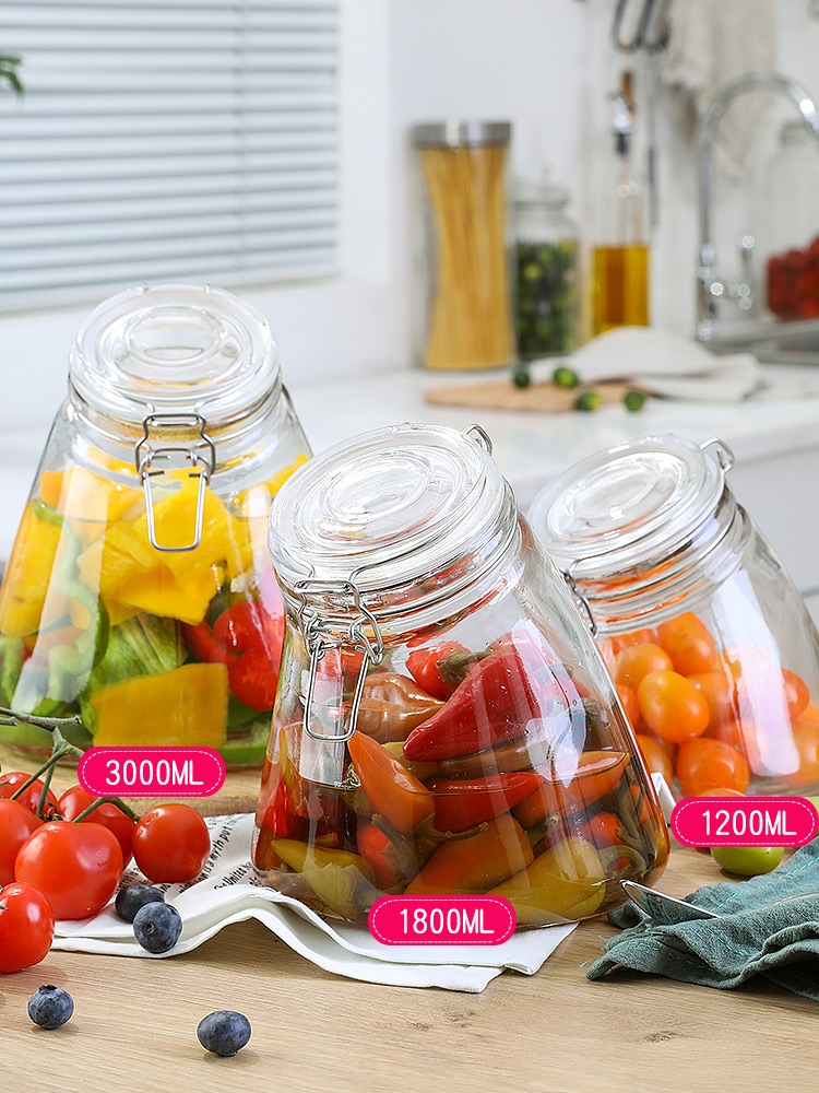 1200ml 1800ml 3000ml New Shaped Glass Storage Card Buckle Jar