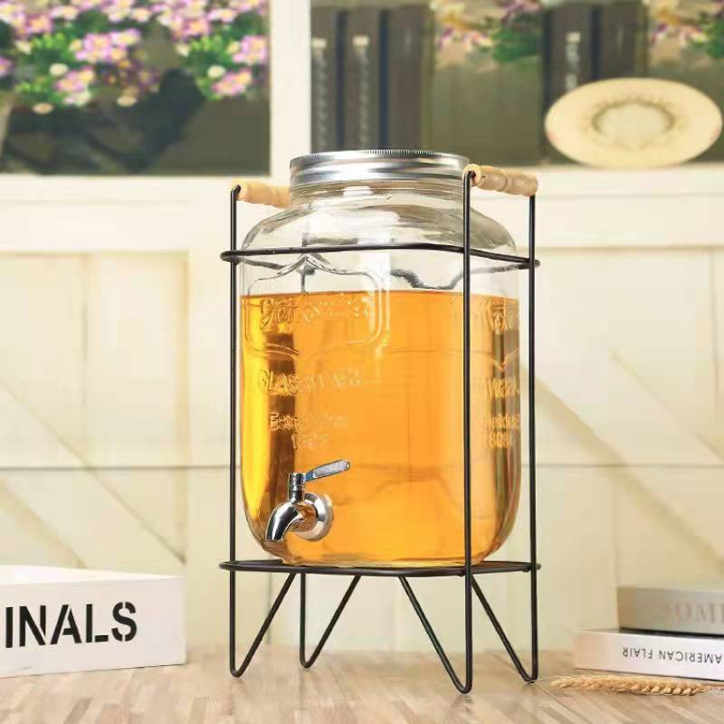 4L 5L 8L Glass drink dispenser with metal shelf 