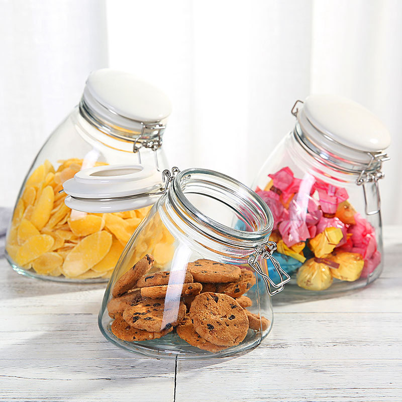 1200ml 1800ml 3000ml New Shaped Glass Storage Card Buckle Jar