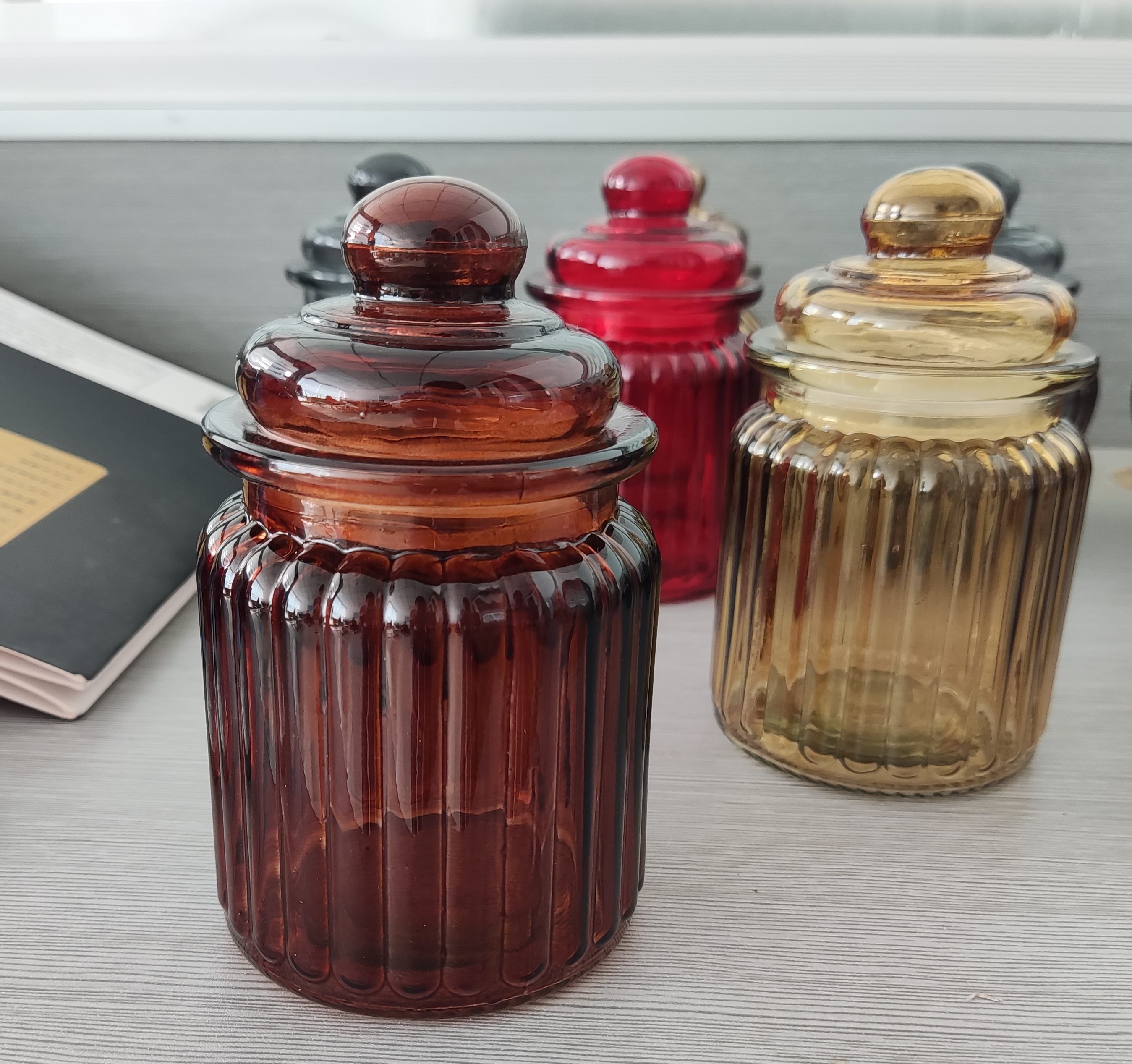 Striped Candle Glass Jar with Lid  Can Spray Color