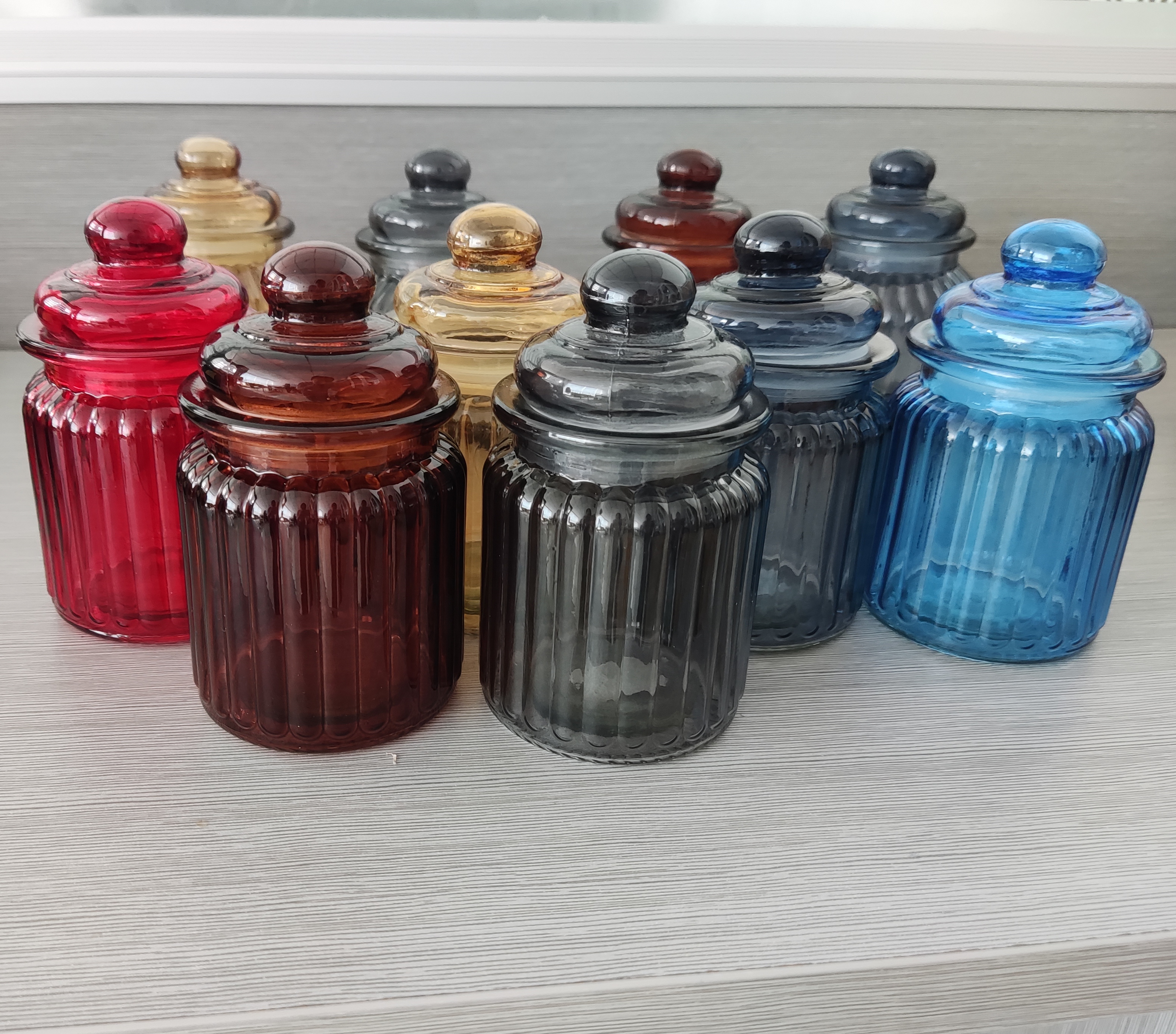 Striped Candle Glass Jar with Lid  Can Spray Color