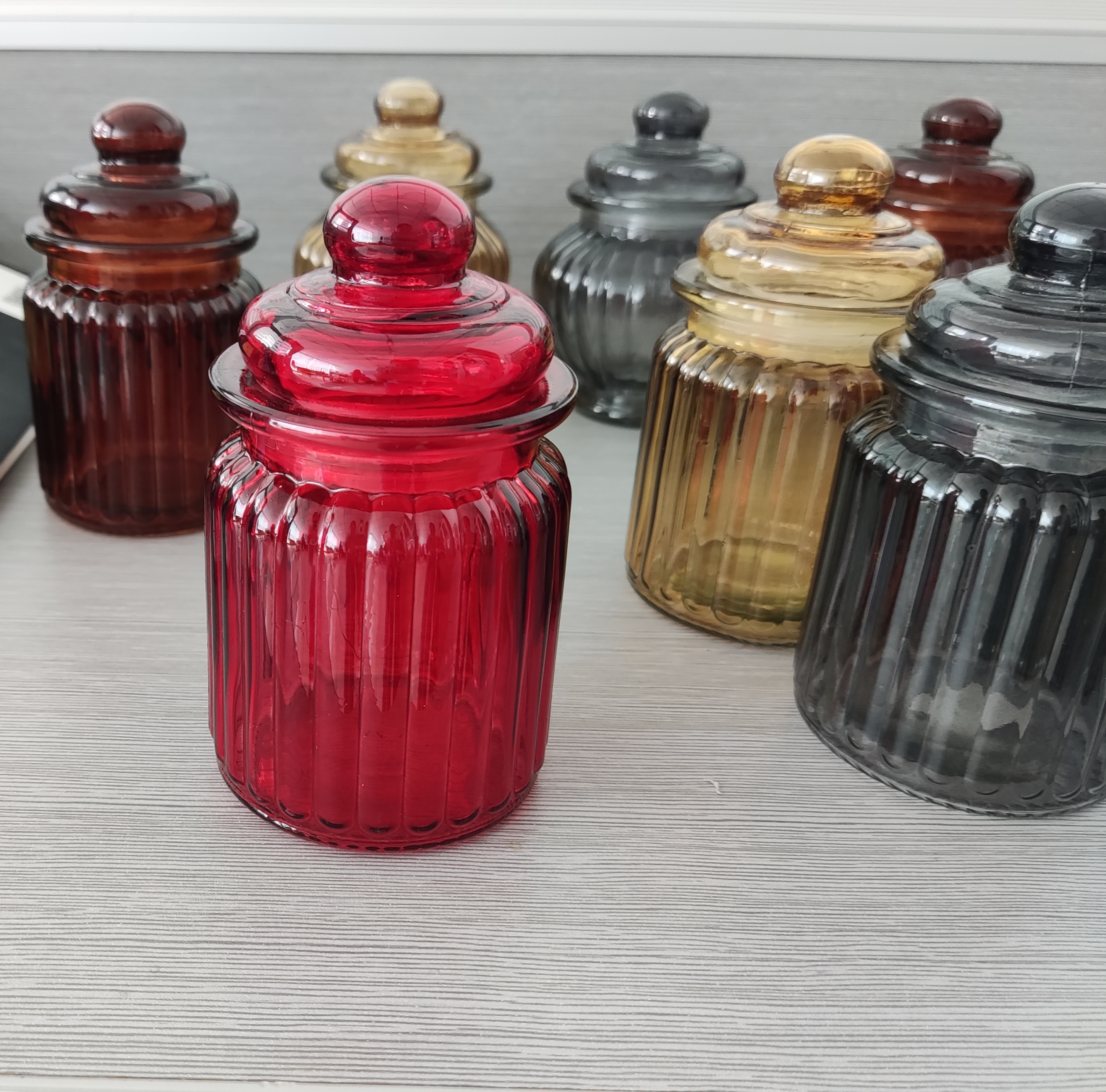 Striped Candle Glass Jar with Lid  Can Spray Color