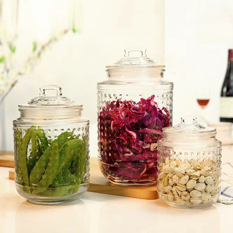 670ml/ 1380ml/ 2100ml/ 8000ml Glass Jar with Handle Lid